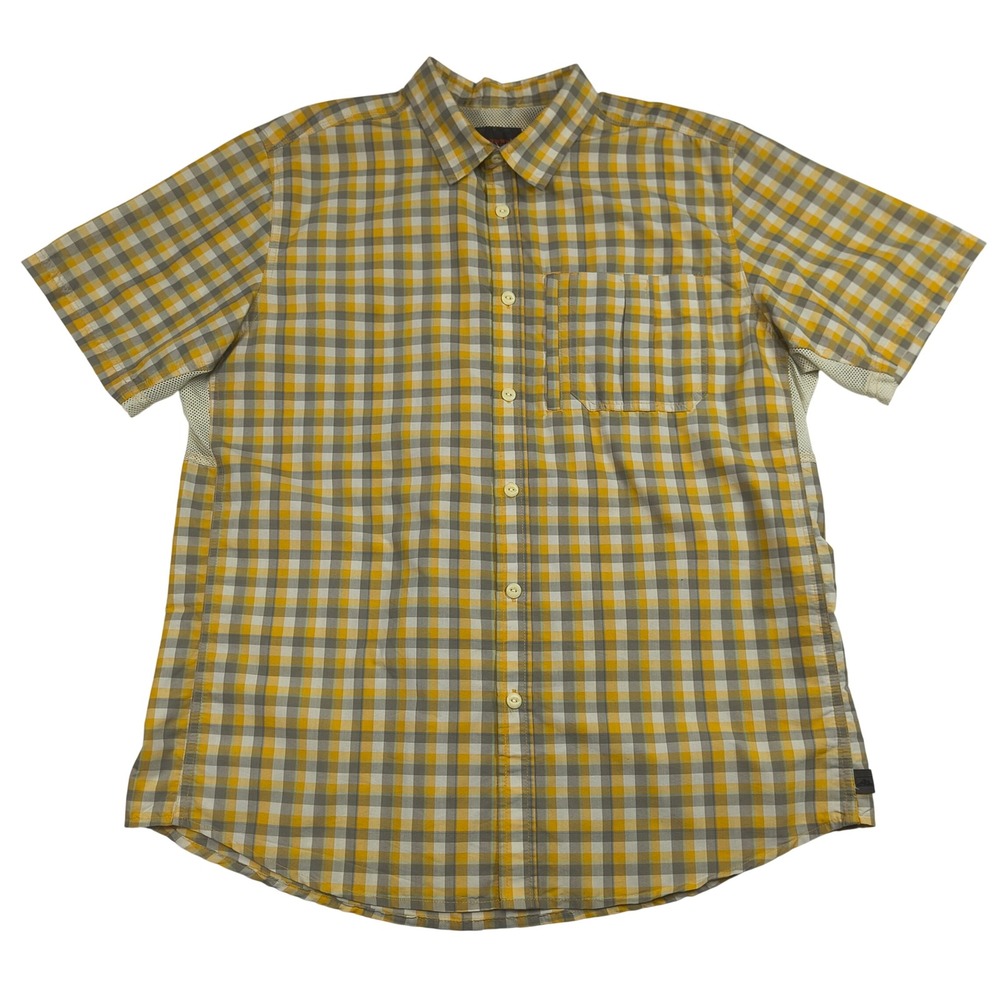 Northwest Territory Mens XL Plaid Short Sleeve Hiking Shirt Yellow Grey 700